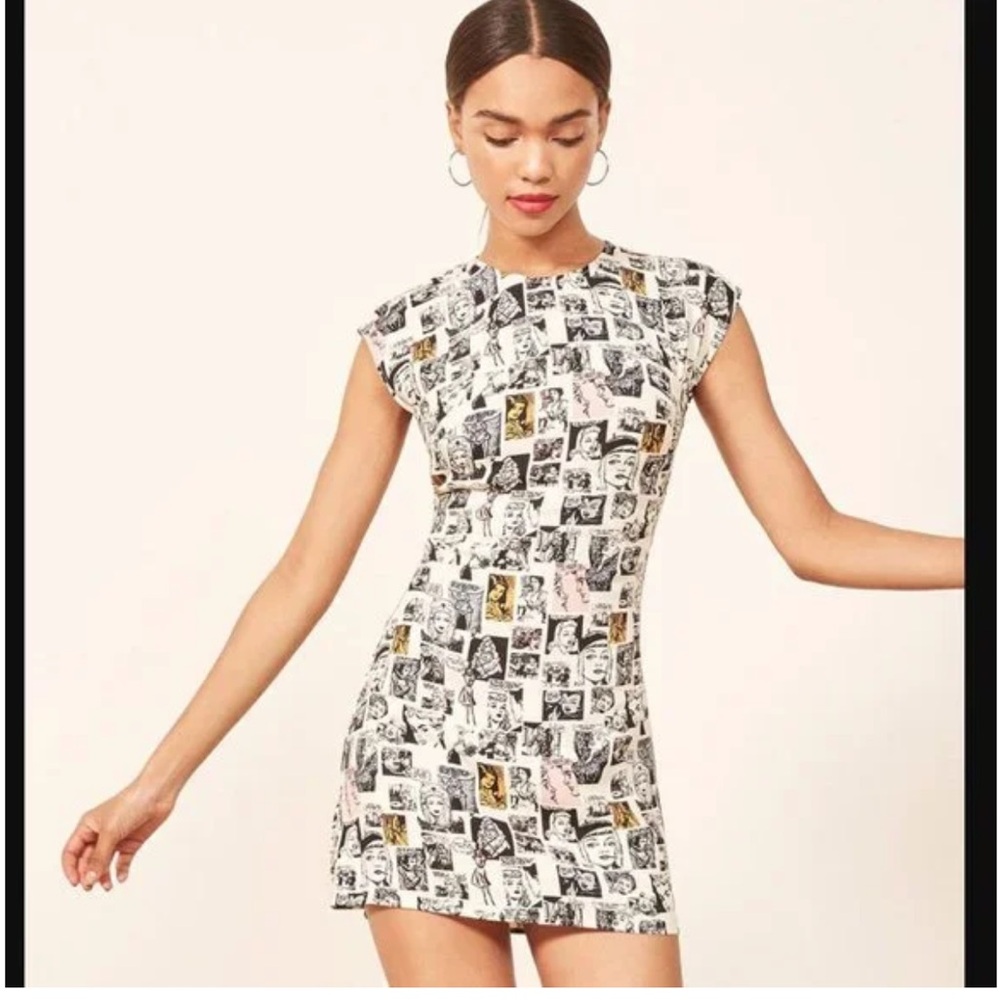 Reformation Black and White Graphic Mini Dress
